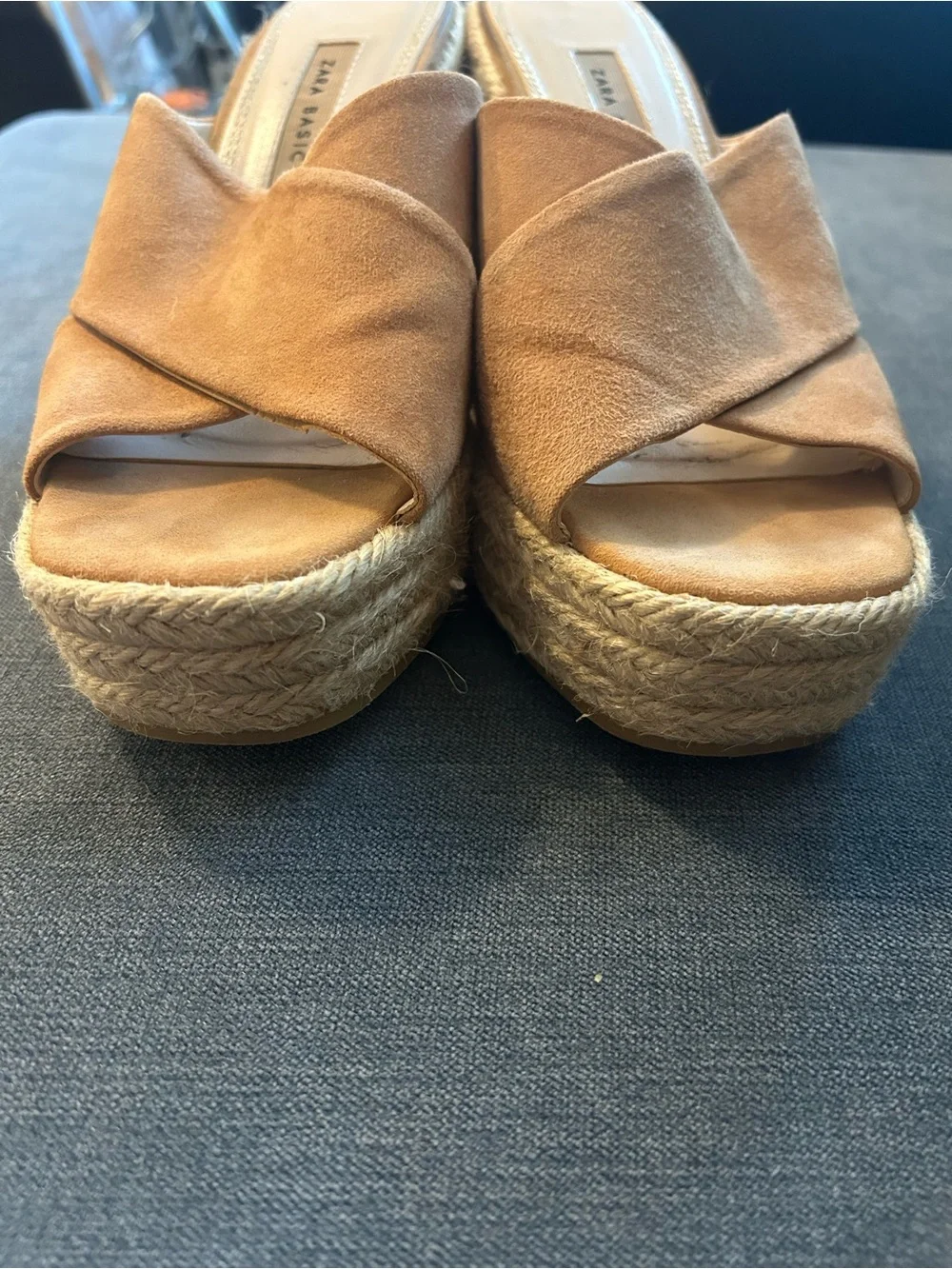 Zara Tan Suede Espadrille Wedge Slides Size 7.5
